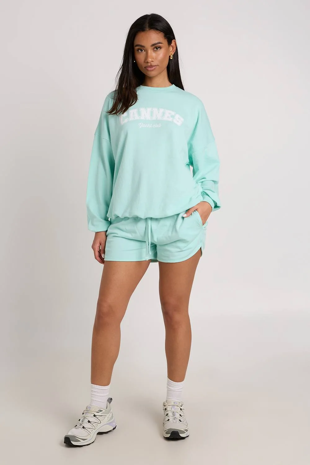 Cannes Printed Sweatshirt Short Tracksuit by boohoo