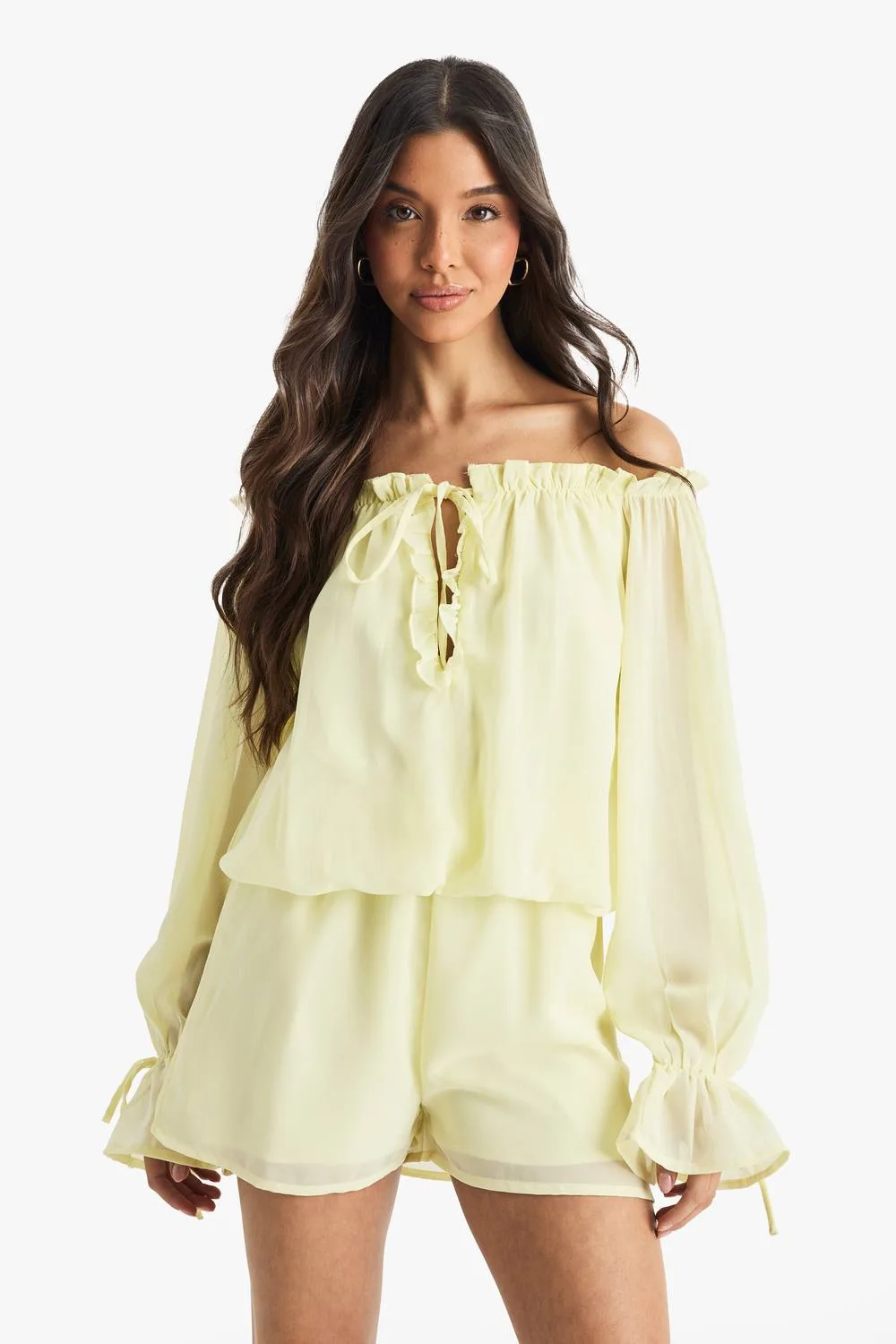 Chiffon Bardot Dropped Waist Playsuit