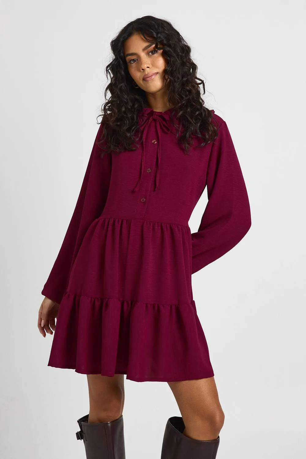 Hammered Ruffle Collar Smock Dress by boohoo