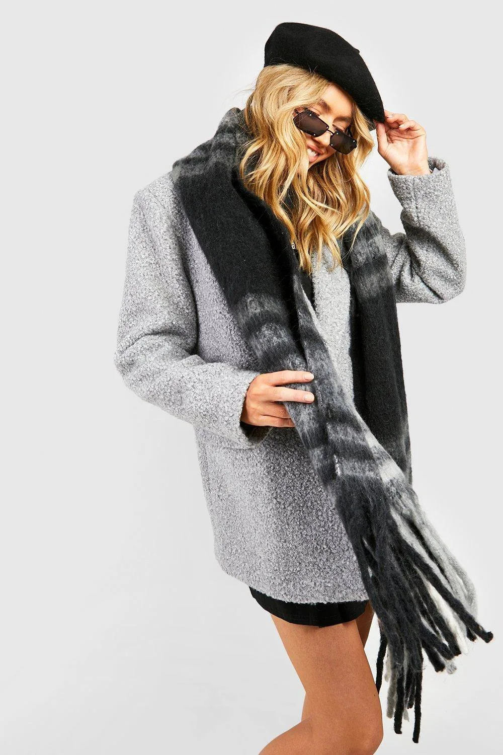 Mono Chrome Checked Scarf by boohoo
