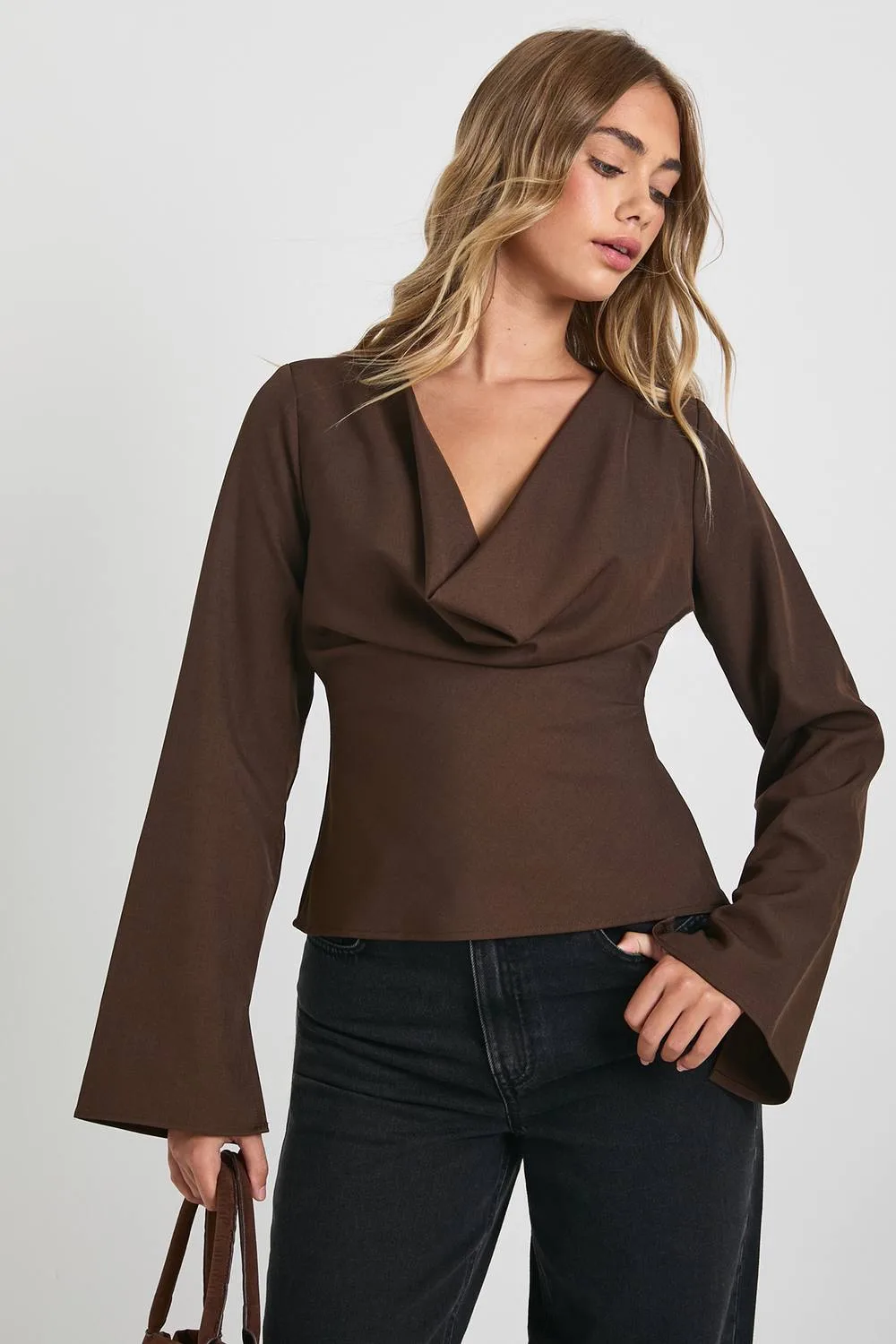 Plunge Cowl Neck Top by boohoo