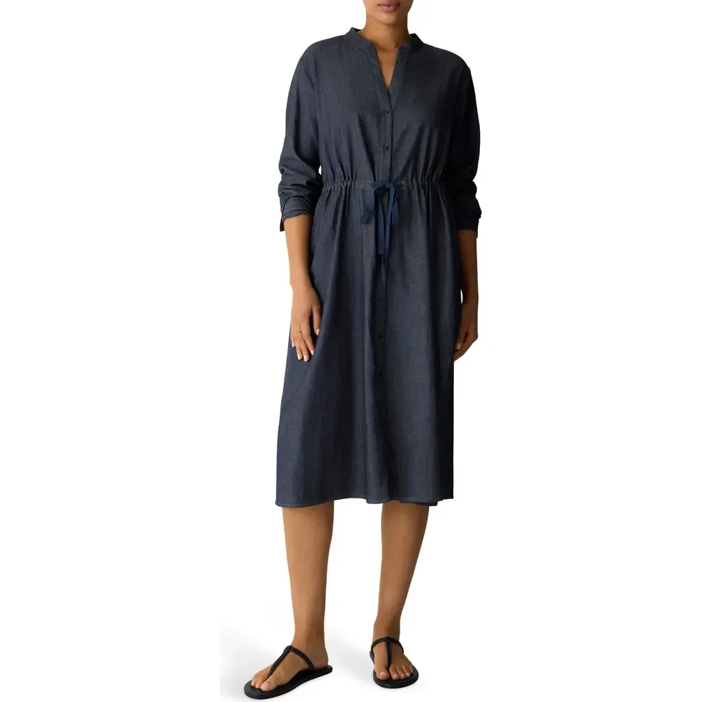 Organic Cotton Midi Shirtdress - Denim by Eileen Fisher