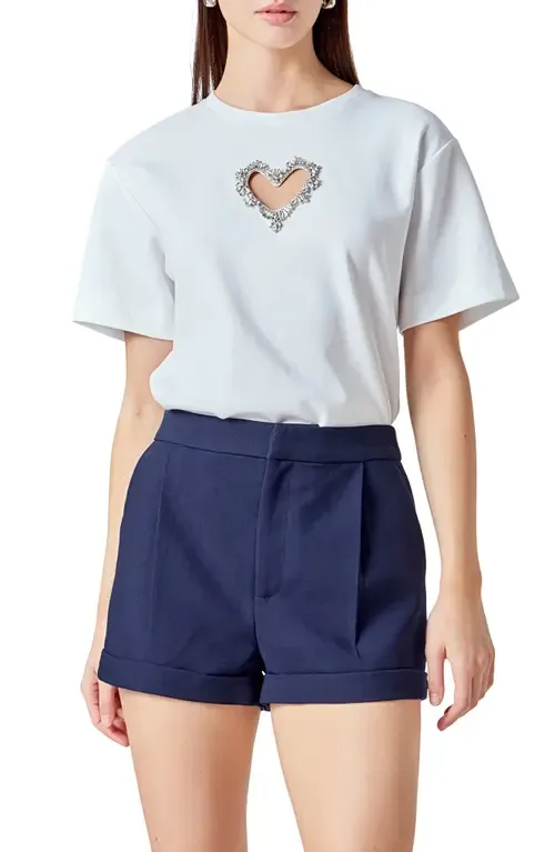Rhinestone Trim Heart Cutout Relaxed Fit T-Shirt by Endless Rose