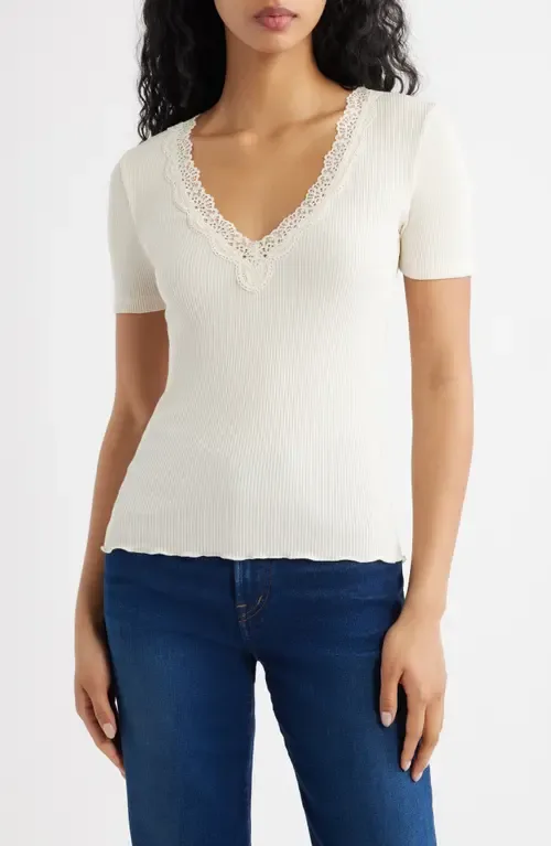 Lace Trim V-Neck Rib Top by Madewell