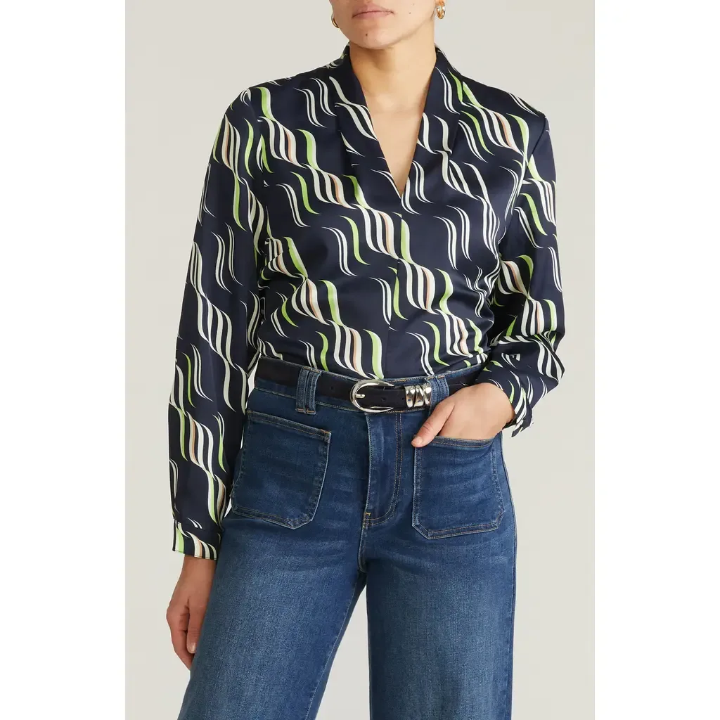 Cambria Pebble Georgette Top in Paddington Ribbon Pr by Universal Standard