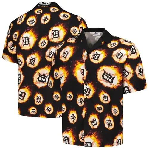 Pleasures Detroit Tigers Flame Fireball Button-Up Shirt by PLEASURES