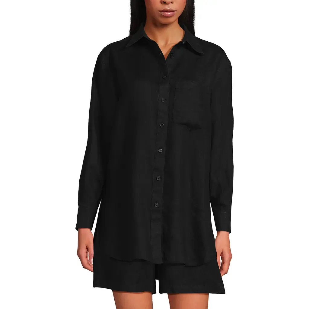 Linen Oversized Button Front Shirt by Lands' End