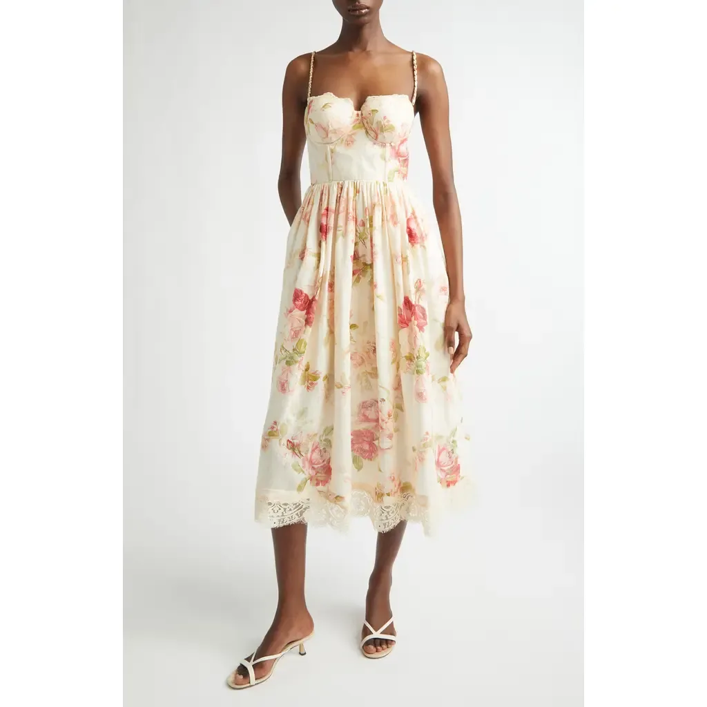 Roselight Picnic Linen Midi Sundress