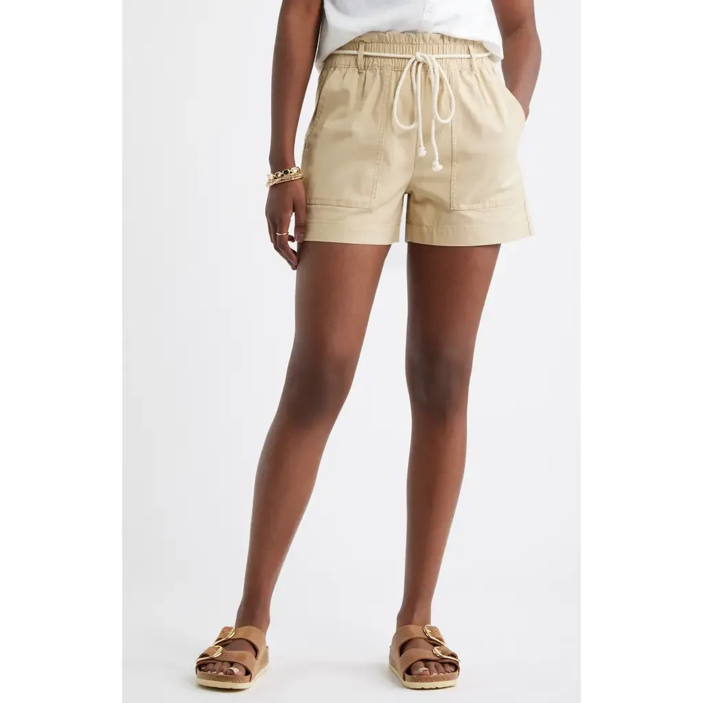 Cotton & Linen Blend Paperbag Waist Shorts by caslon(r)