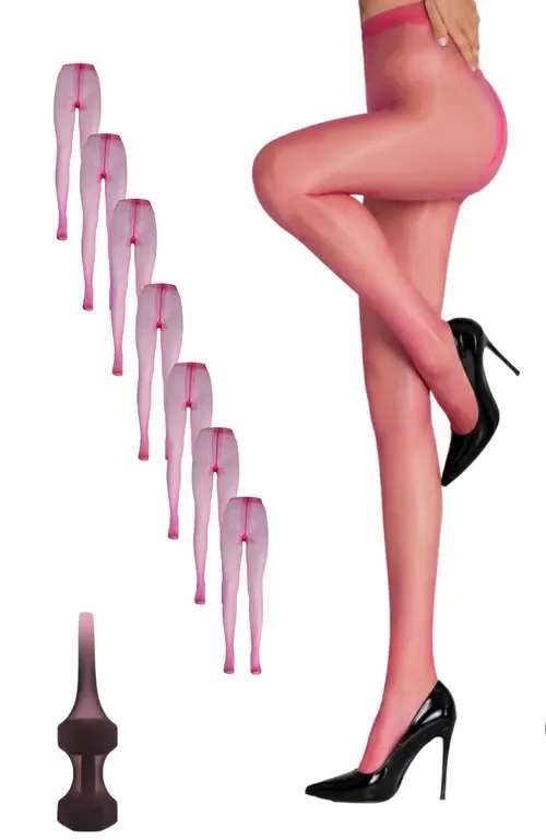 7-Pack Glossy Sheer Run Resistant Party Evening Tights by LECHERY®