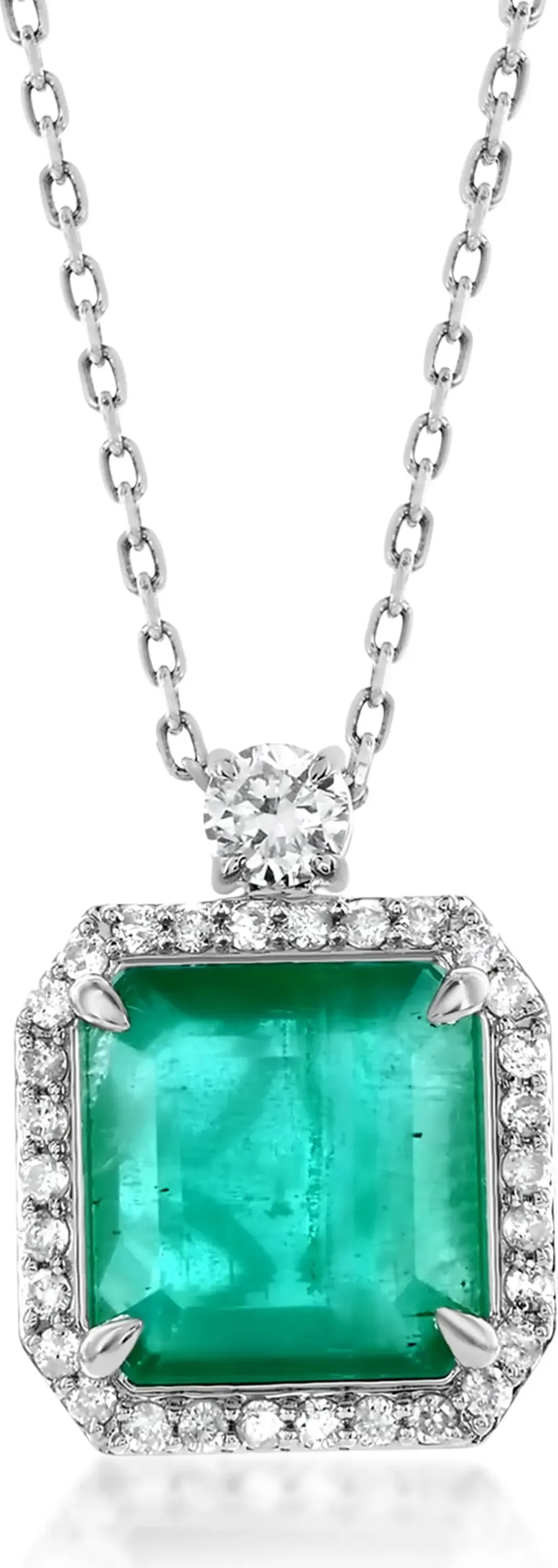 14K Gold 2.97cttw Princess-Cut Emerald & 0.29cttw Diamonds Pendant Necklace by SOUZANA by Suzy Levian
