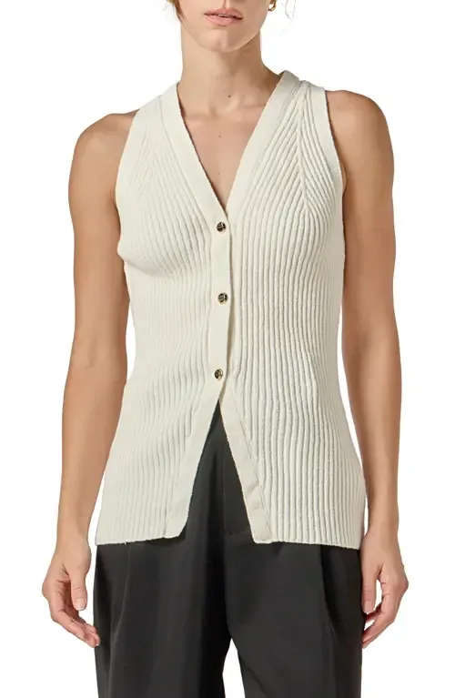 Rib Knit Button-Up Vest by English Factory