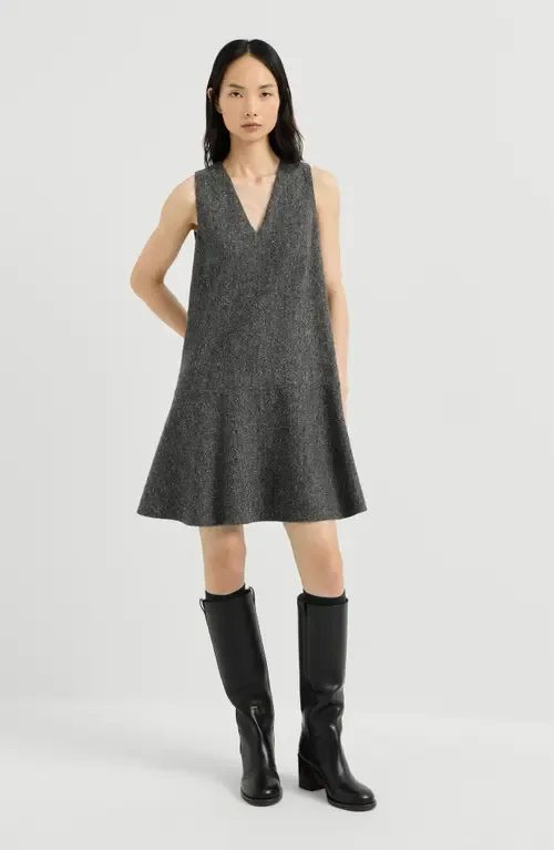 Virgin Wool Donegal Mini Dress with Monili by Brunello Cucinelli