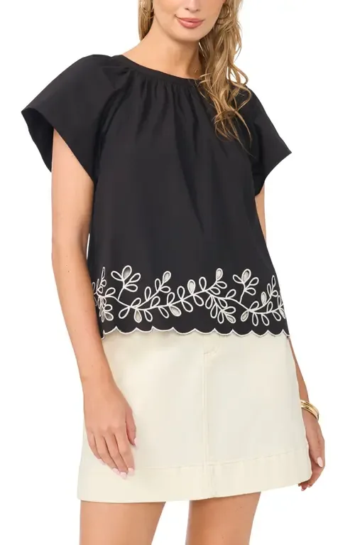 Embroidered Flutter Sleeve Top