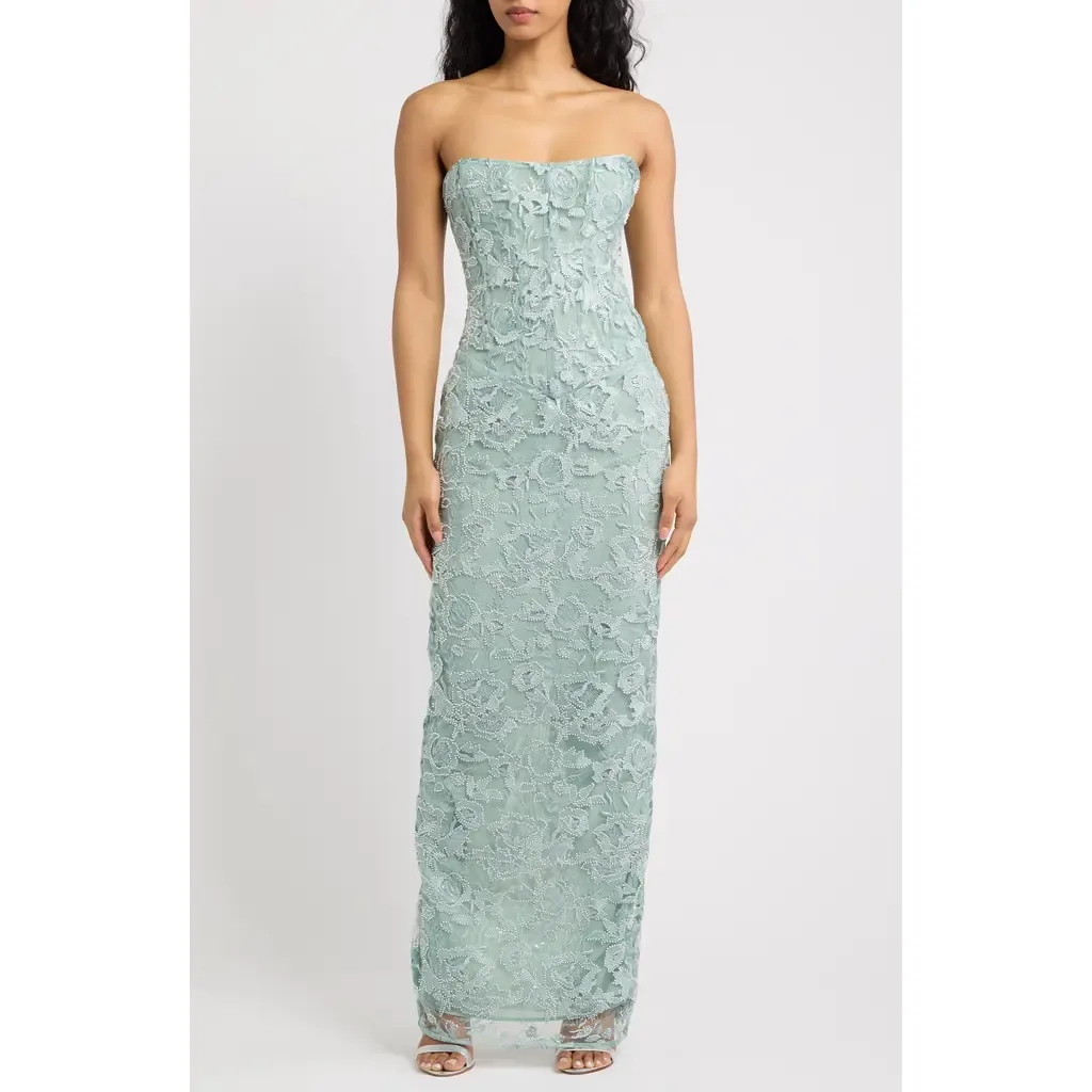 Anisa Hand Beaded Strapless Maxi Dress by HOUSE OF CB