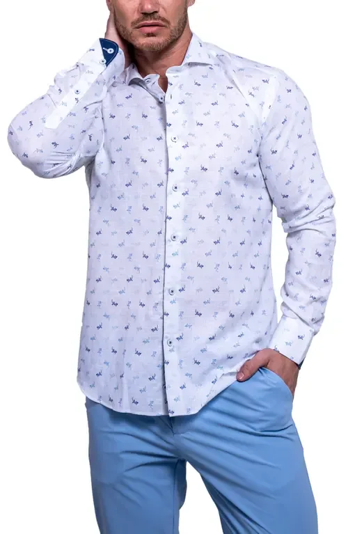 Einstein Resistance Contemporary Fit Lizard Print Linen & Cotton Button-Up Shirt by Maceoo