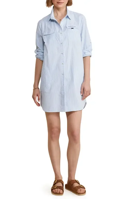 Harbor Stripe Long Sleeve Cover-Up Shirtdress in Seersucker-Jake Blue by vineyard vines
