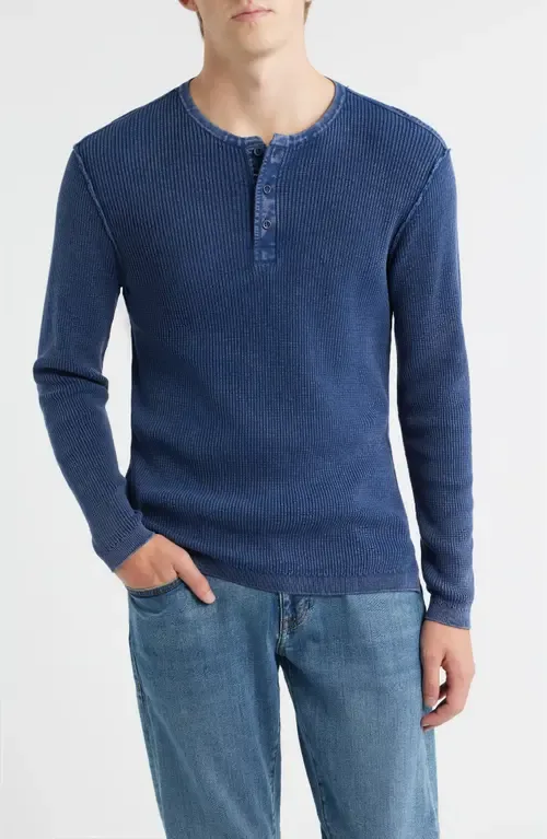 Stonewash Cotton Henley Sweater by Schott NYC