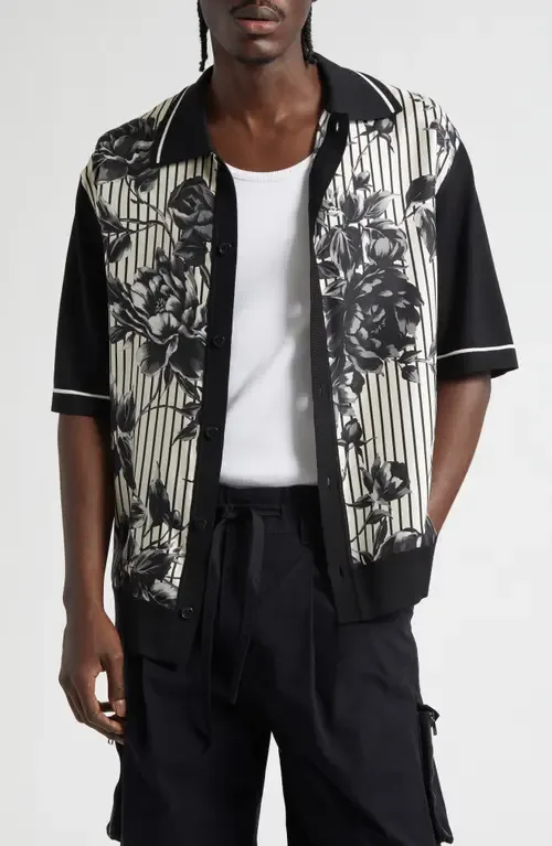 Oversize Floral & Stripe Short Sleeve Silk & Cotton Shirt by Dolce&Gabbana