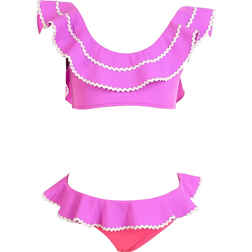 Vibrant Tiered Scalloped with Ric-Rac Edging Two-Piece Bikini by NESSI BYRD
