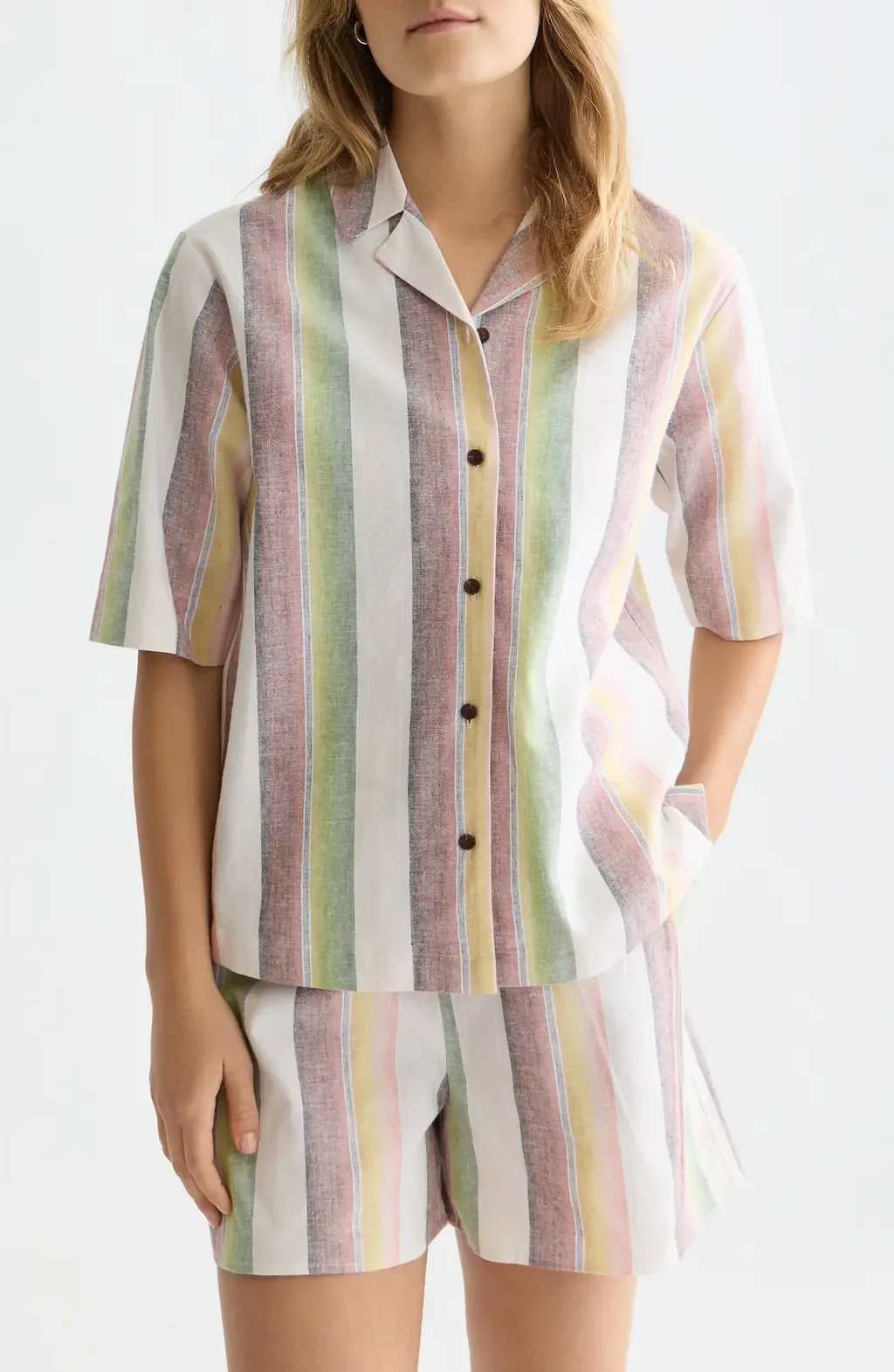 Short Sleeve Linen & Cotton Button-Up Shirt