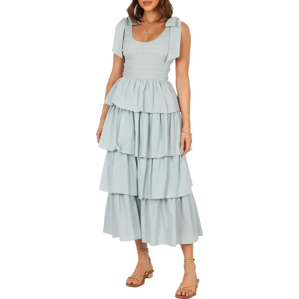 Raphael Tiered Ruffle Cotton Midi Sundress by Petal & Pup