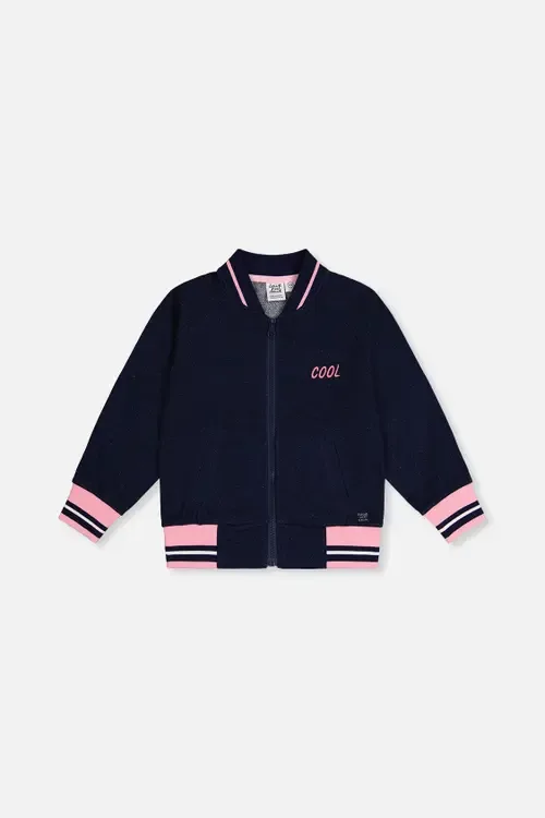 French Terry Appliqué Patch Full Zip Bomber Jacket by Deux par Deux