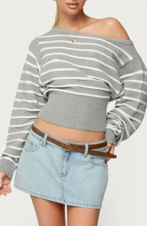Mika Stripe Off the Shoulder Knit Crop Top by EDIKTED