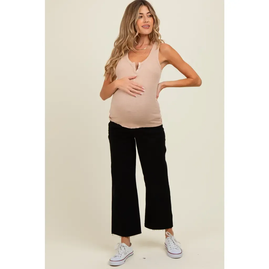 Raw Hem Cropped Wide Leg Maternity Jeans by PinkBlush