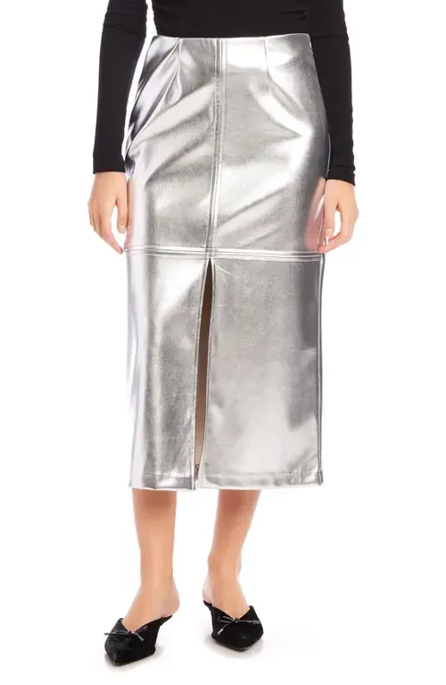 Kaia Metallic Faux Leather Midi Skirt by FIFTEEN TWENTY