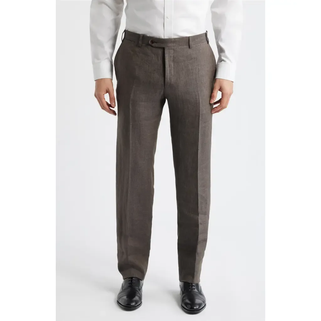 Siena Regular Fit Flat Front Linen Suit Pants by Canali