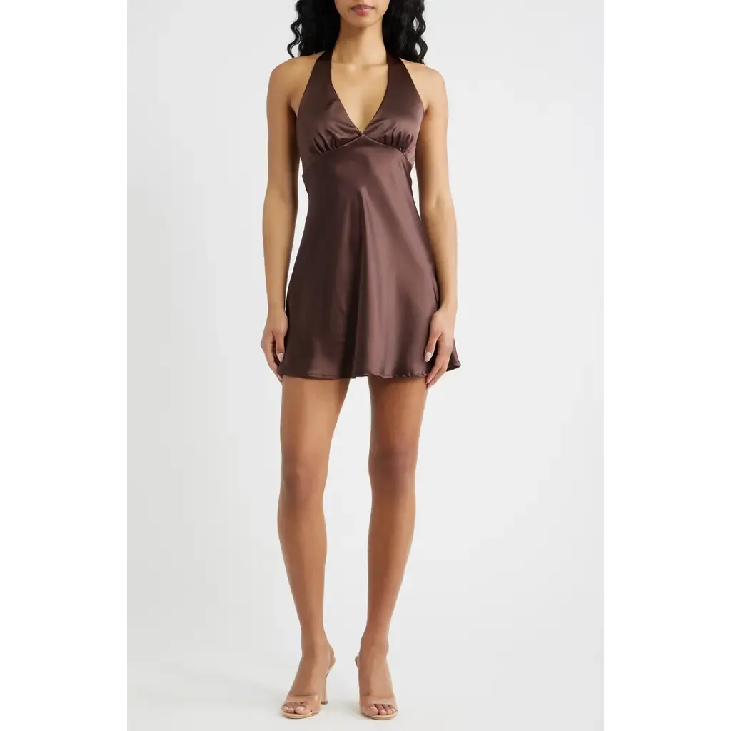 Pelagia Satin Halter Minidress by Princess Polly