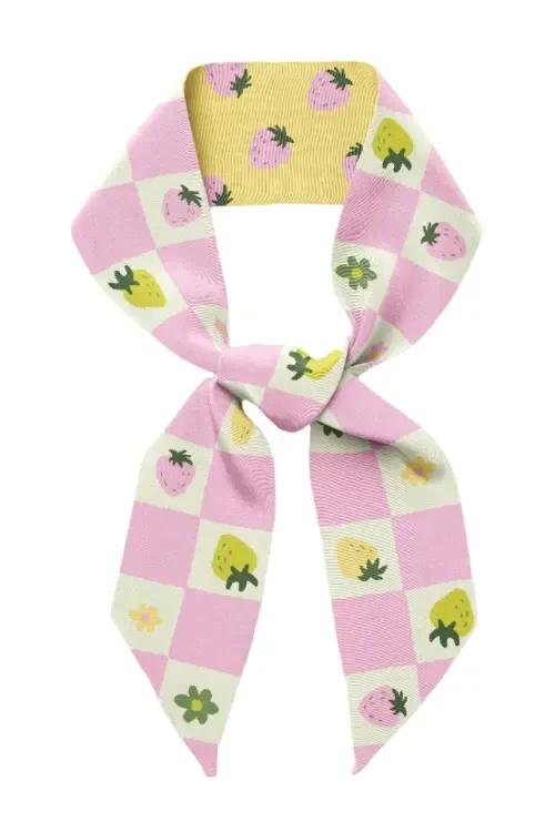 Strawberry Checkers Twilly Ribbon Scarf by Centinelle