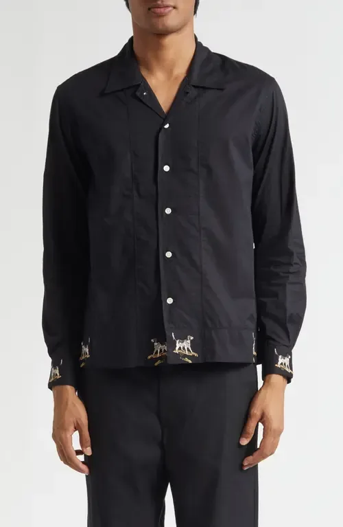 Pointer Embroidered Button-Up Shirt by Bode