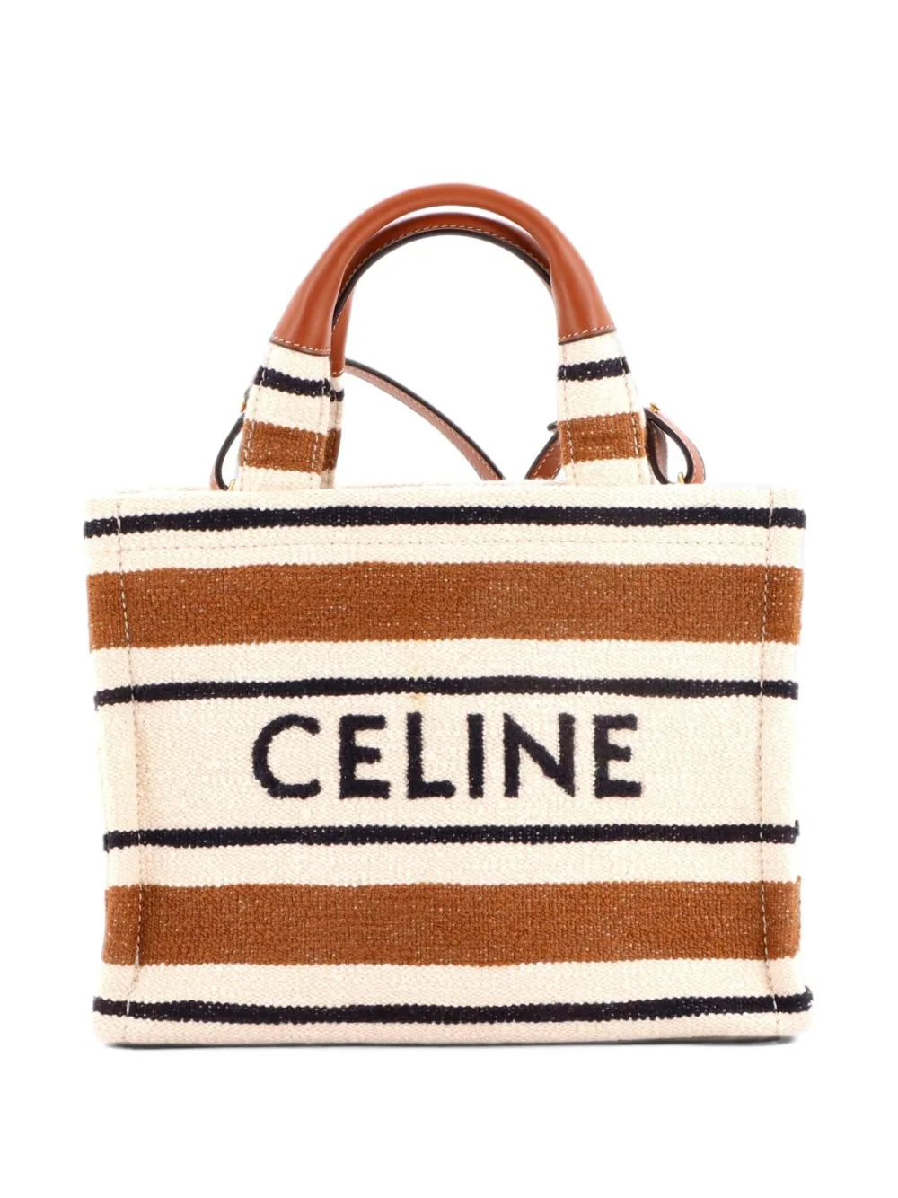 Cabas Thais Striped Jacquard Textile Small Tote Bag by Celine Pre-Owned