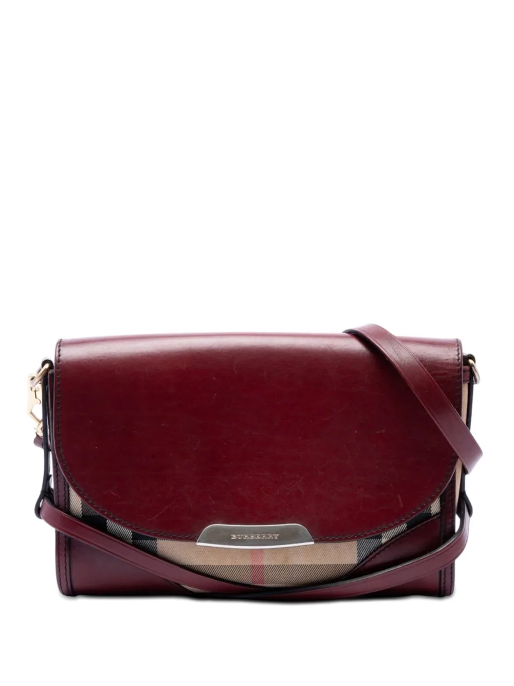 2000-2017 Leather and House Check Canvas Bridle Abbott Crossbody Bag by Burberry Pre-Owned