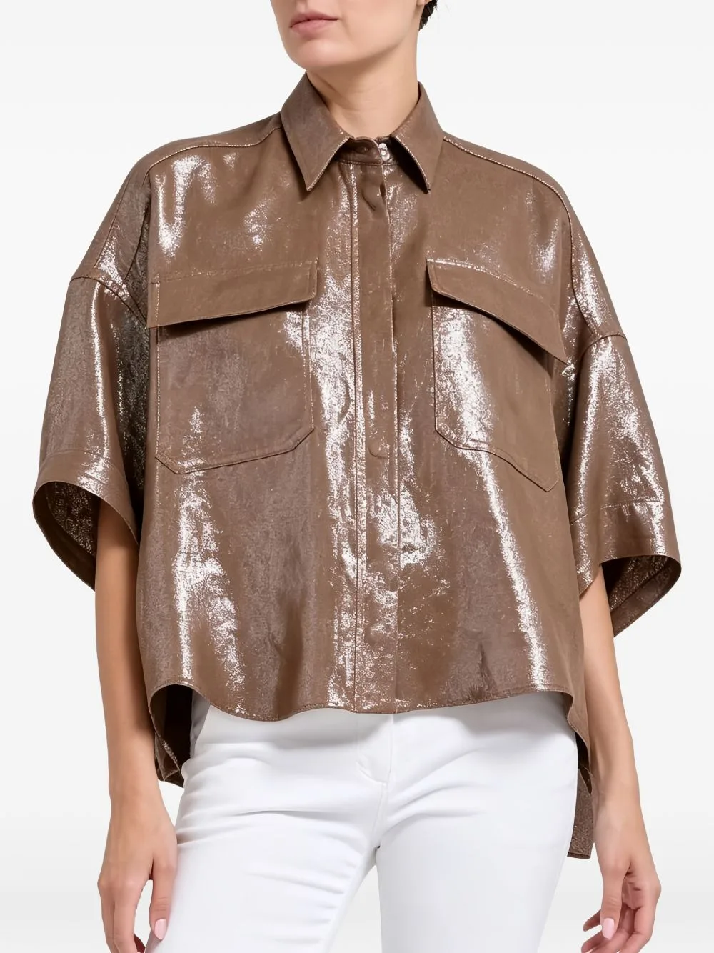 Metallic-Effect Short-Sleeve Shirt by Brunello Cucinelli