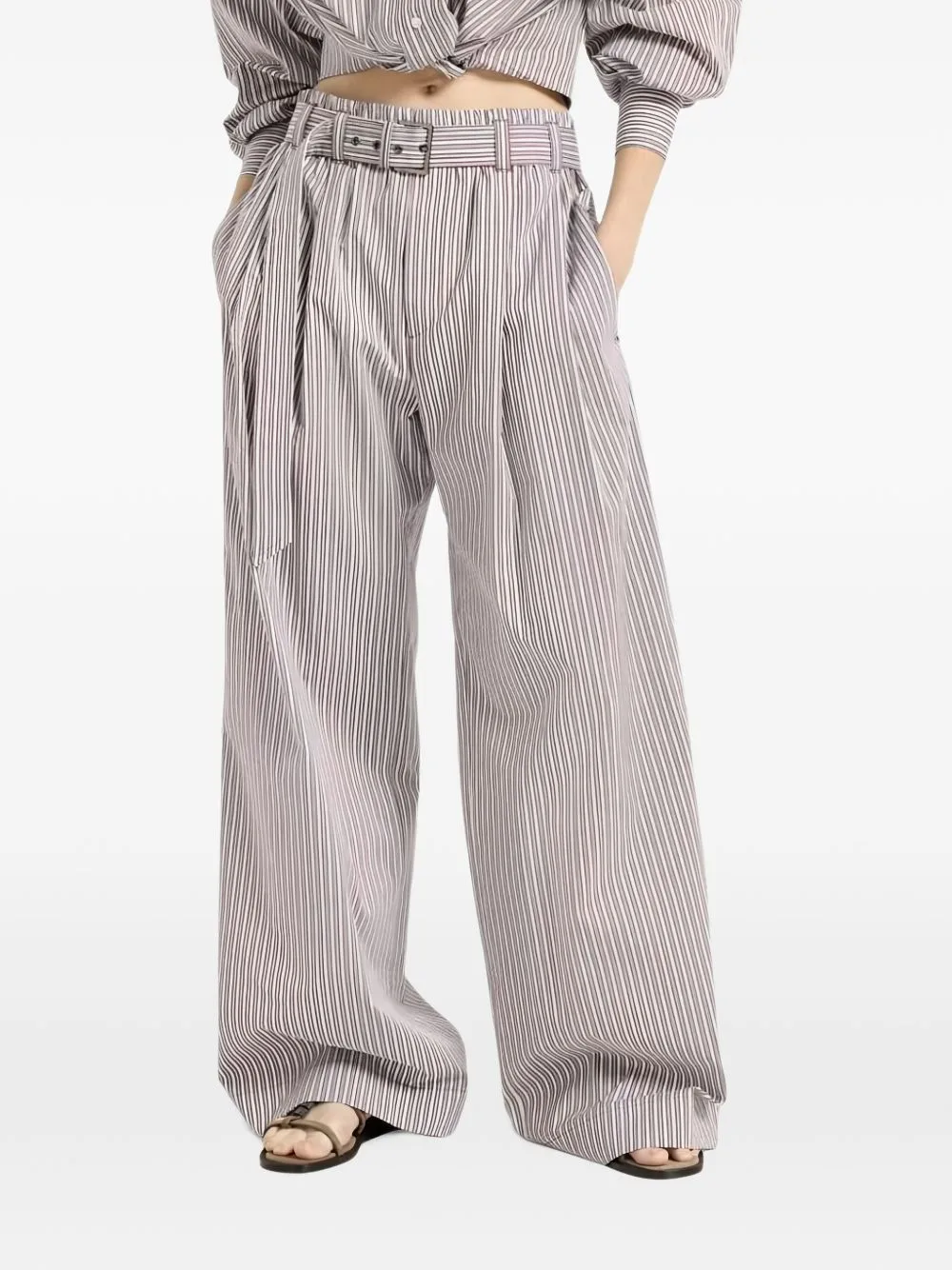 Striped Belted Trousers by Brunello Cucinelli