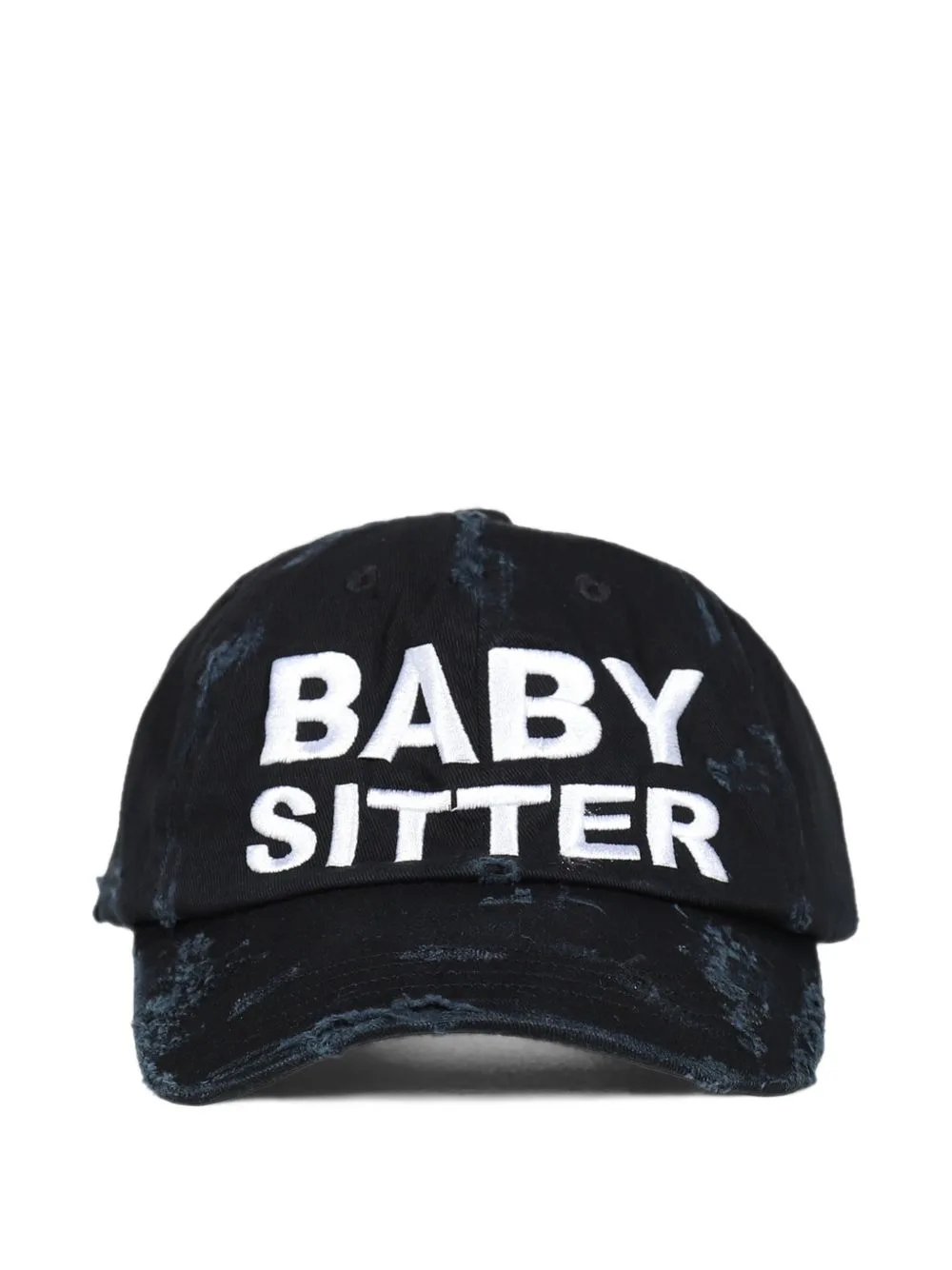 Baby Sitter Distressed Slogan-Embroidered Cap by Natasha Zinko