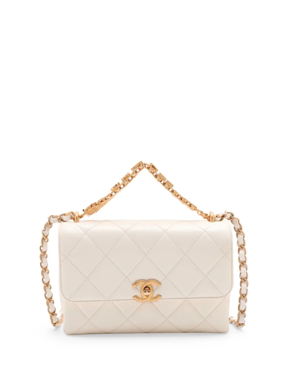 2021-2026 Quilted Lambskin CC Crystal Logo Chain Flap Satchel