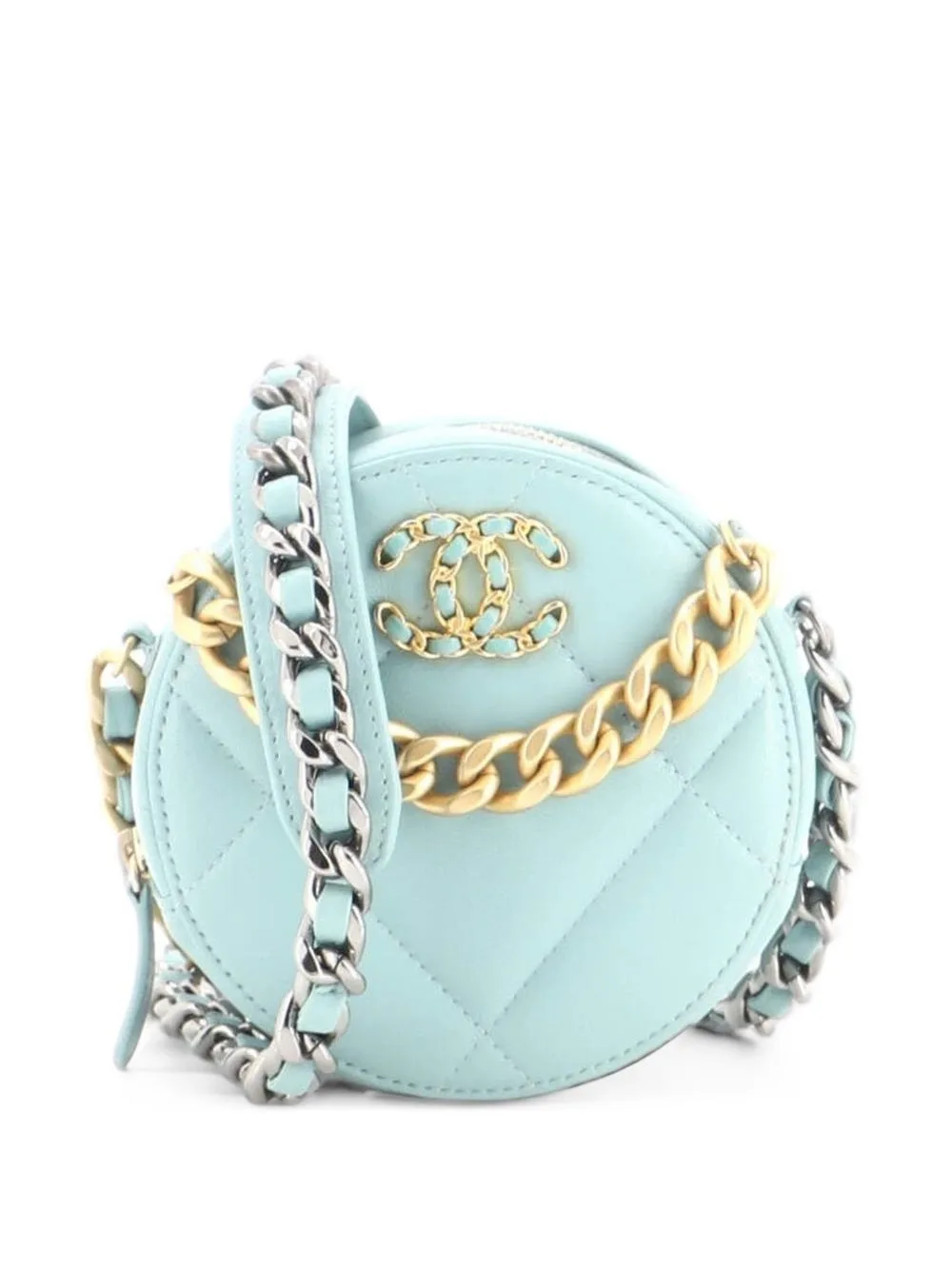 19 Round with Chain Quilted Leather Clutch Bag by CHANEL Pre-Owned