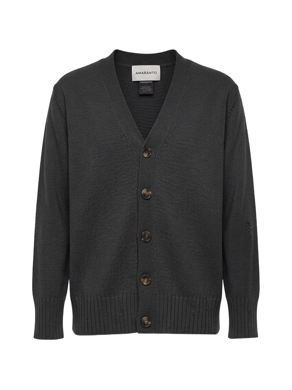 Distressed V-Neck Cardigan by AMARANTO