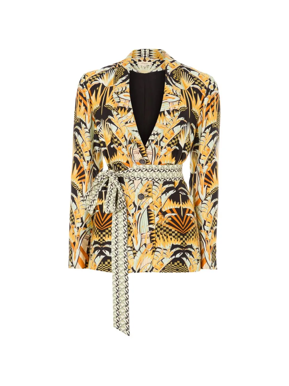Odette Belted Geometric-Print Jacket by Temperley London