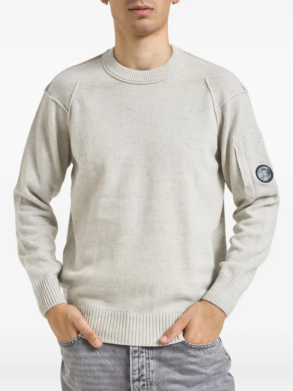 Lambswool Lens Crewneck Contrast Sweater by C.P. Company
