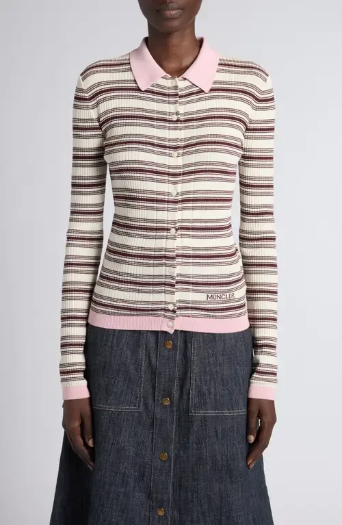 Stripe Fitted Rib Cotton Cardigan by Moncler