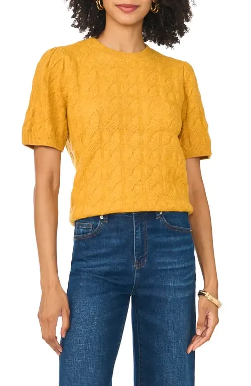 Cable Stitch Puff Sleeve Sweater by Vince Camuto