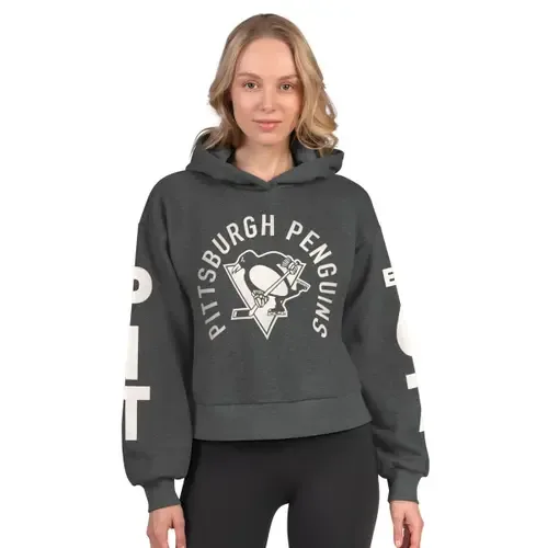 Starter Heather Charcoal Pittsburgh Penguins Star Player Cropped Fleece Hoodie by STARTER