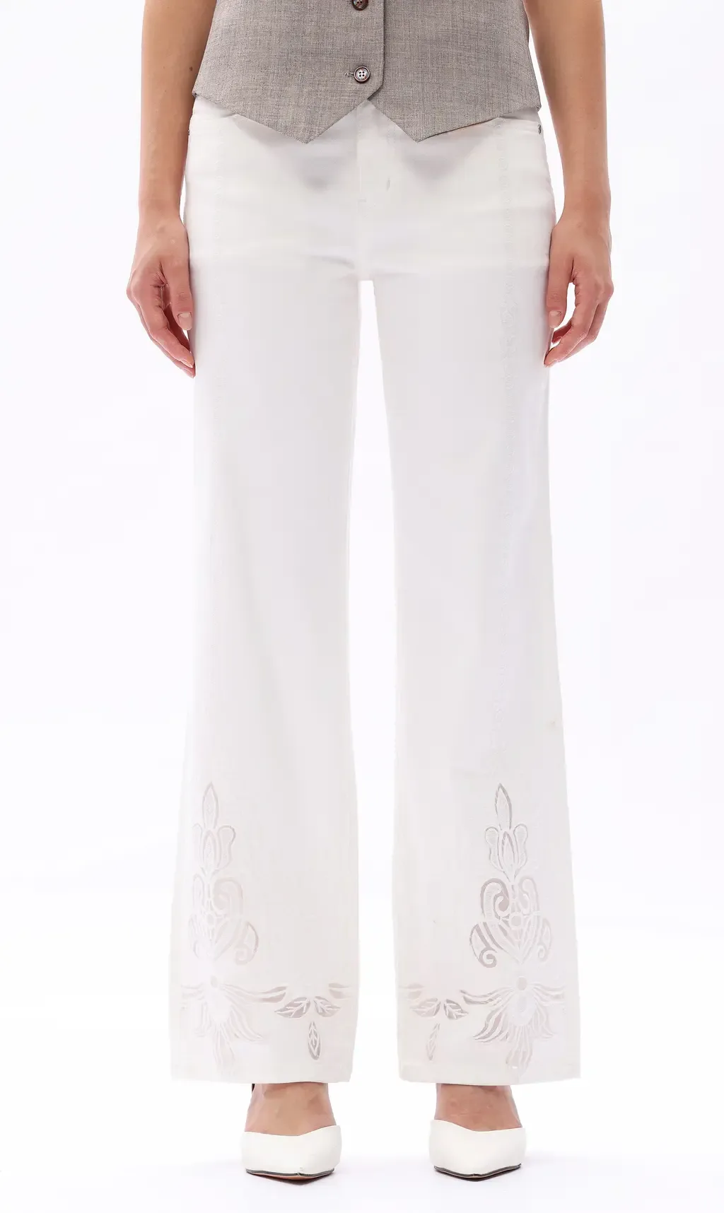 Embroidered Mid Rise Straight Leg Jeans