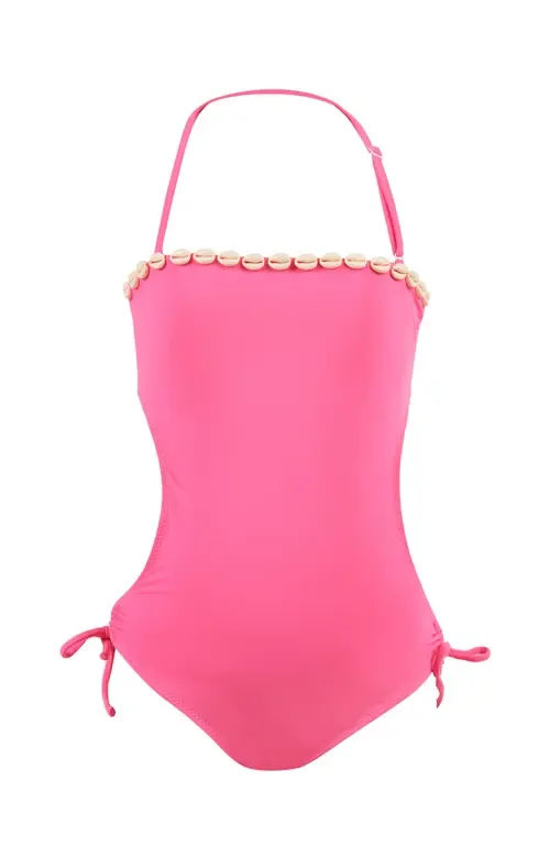 Strapless Shell-Adorned Halter with Side Ties One-Piece Swimsuit by NESSI BYRD