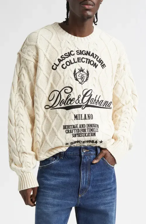 Embroidered Cable Stitch Sweater by Dolce&Gabbana